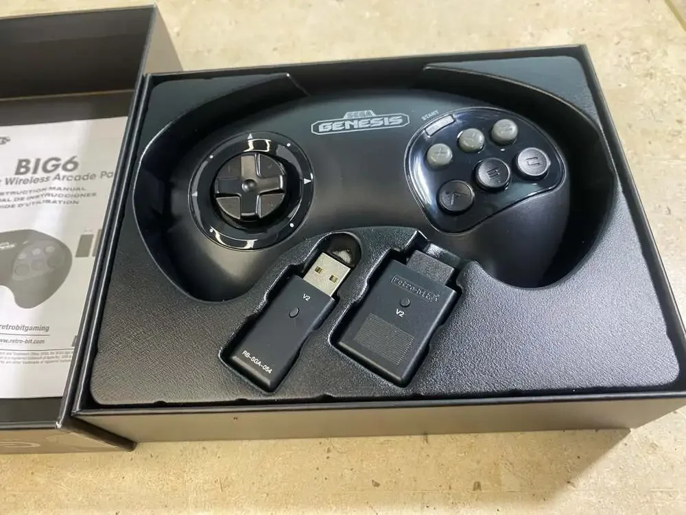 Retro-Bit BIG6 2.4GHz Wireless Arcade Pad for Sega Genesis, PC, and Mac